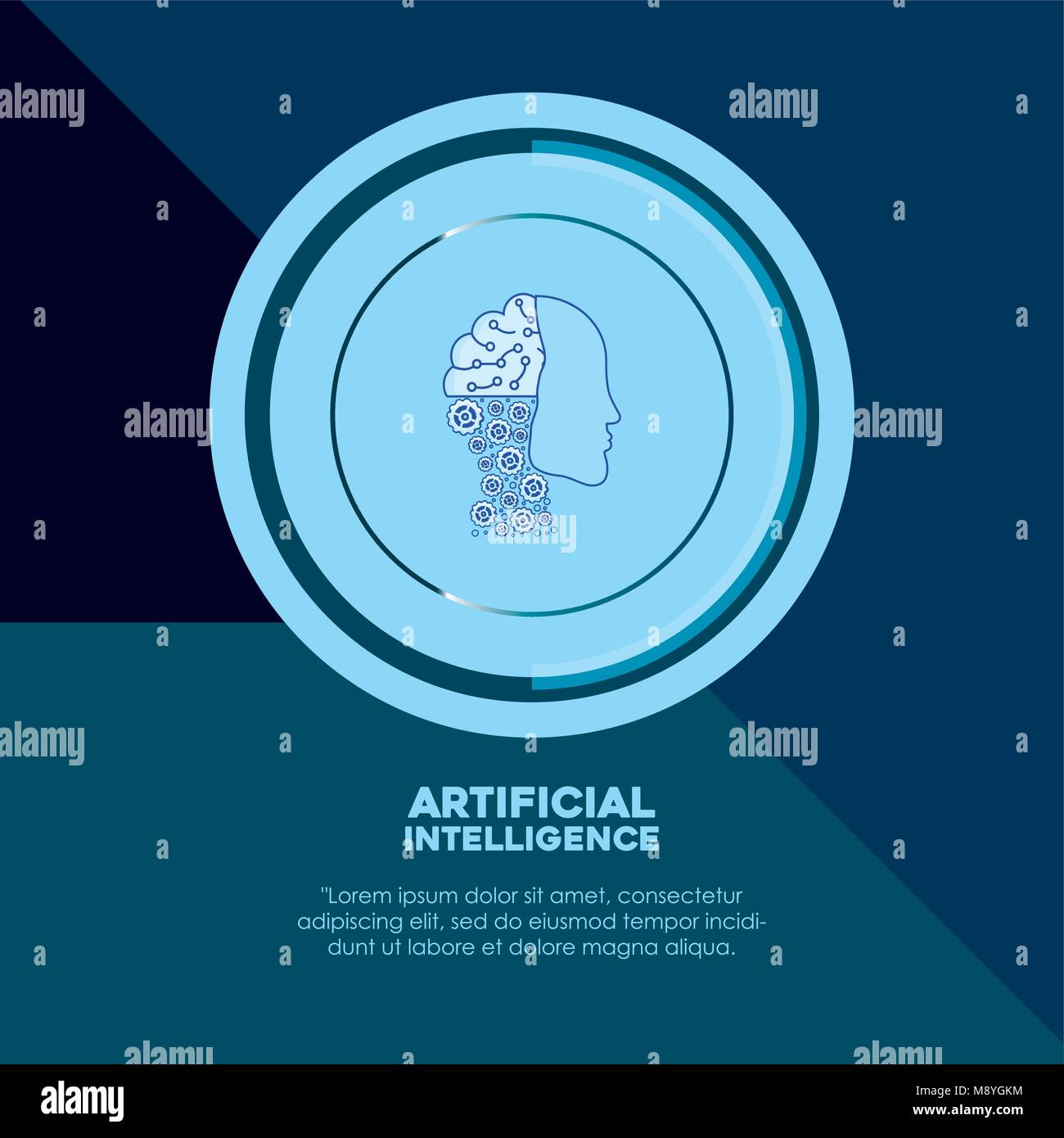 Artificial intelligence design with robotic head icon over blue circle ...