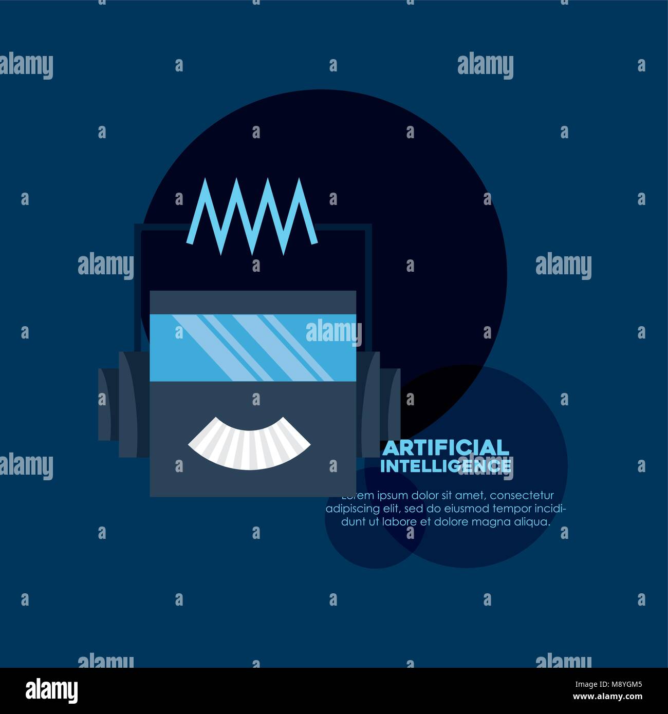 Artificial intelligence design with robot head icon over blue ...