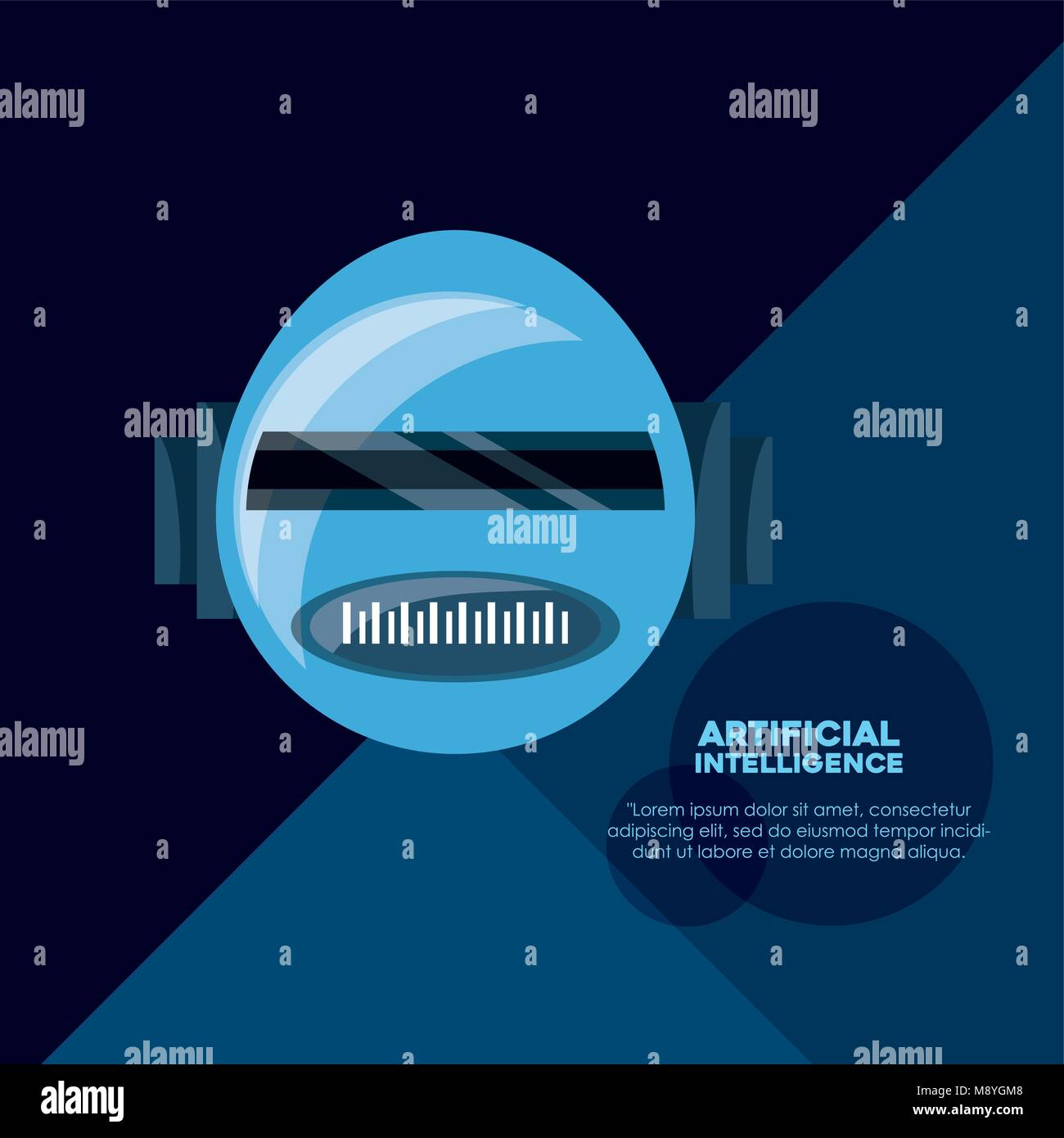 Artificial intelligence design with robot head icon over blue ...