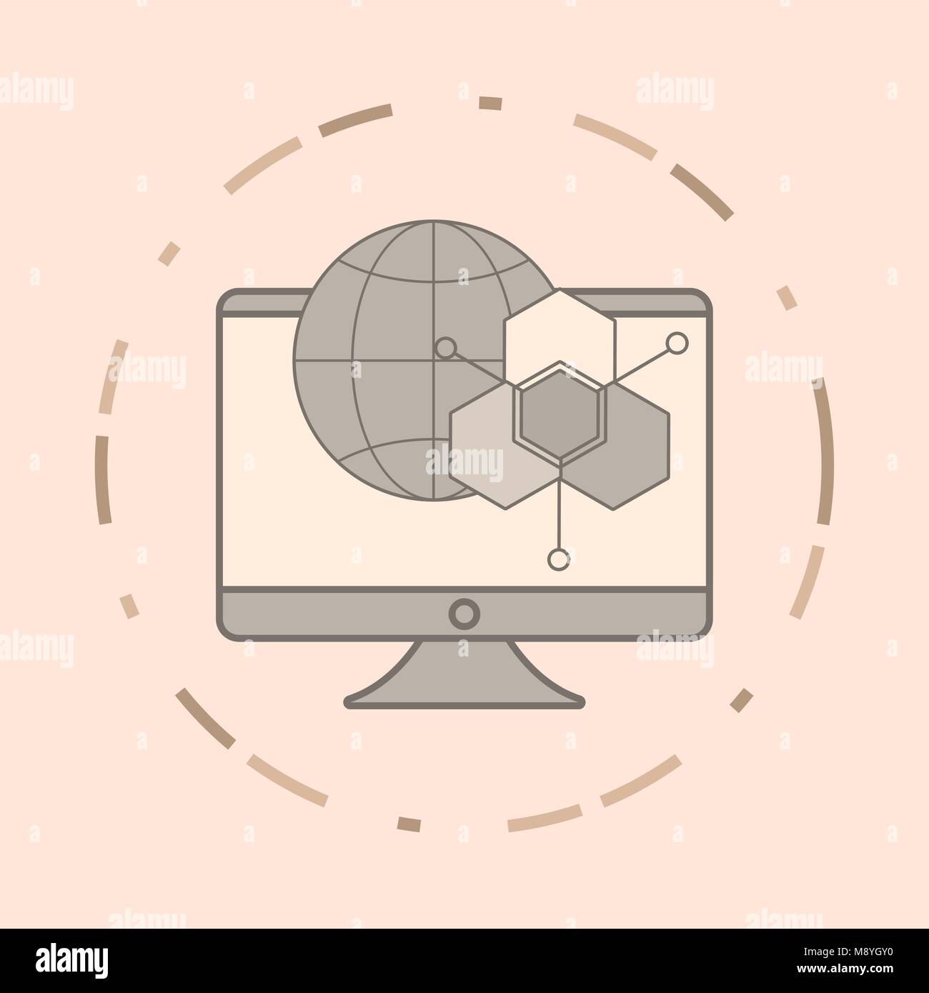 Big data design with computer and global sphere over orange background ...