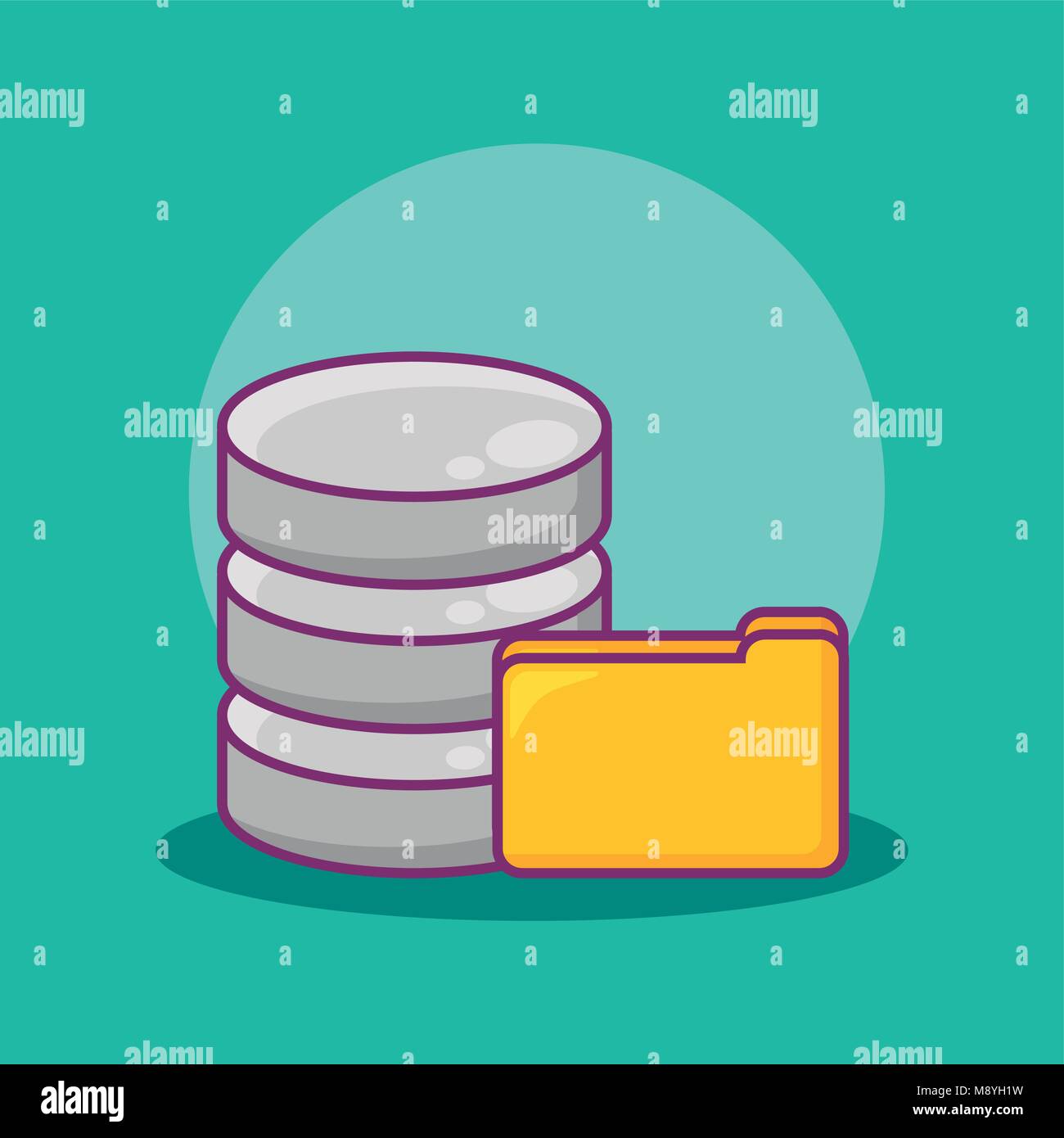 Big data design with document folder and data server over turquoise ...