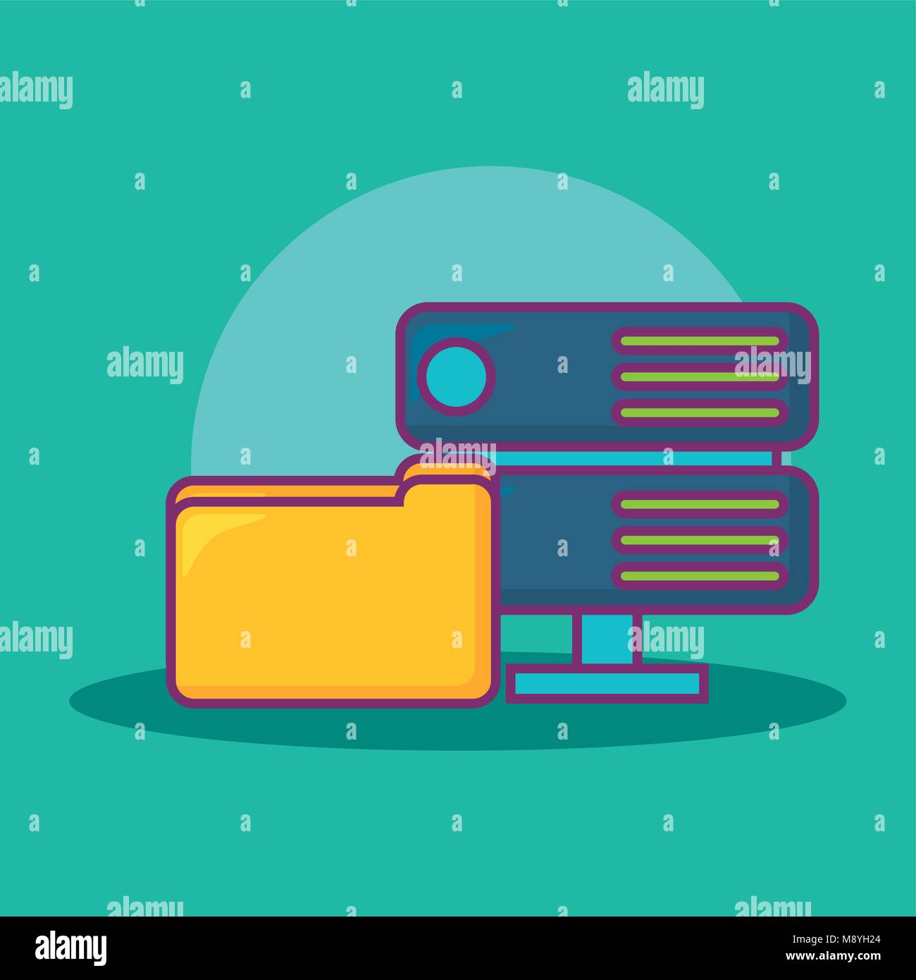 Big data design with document folder and router over turquoise ...