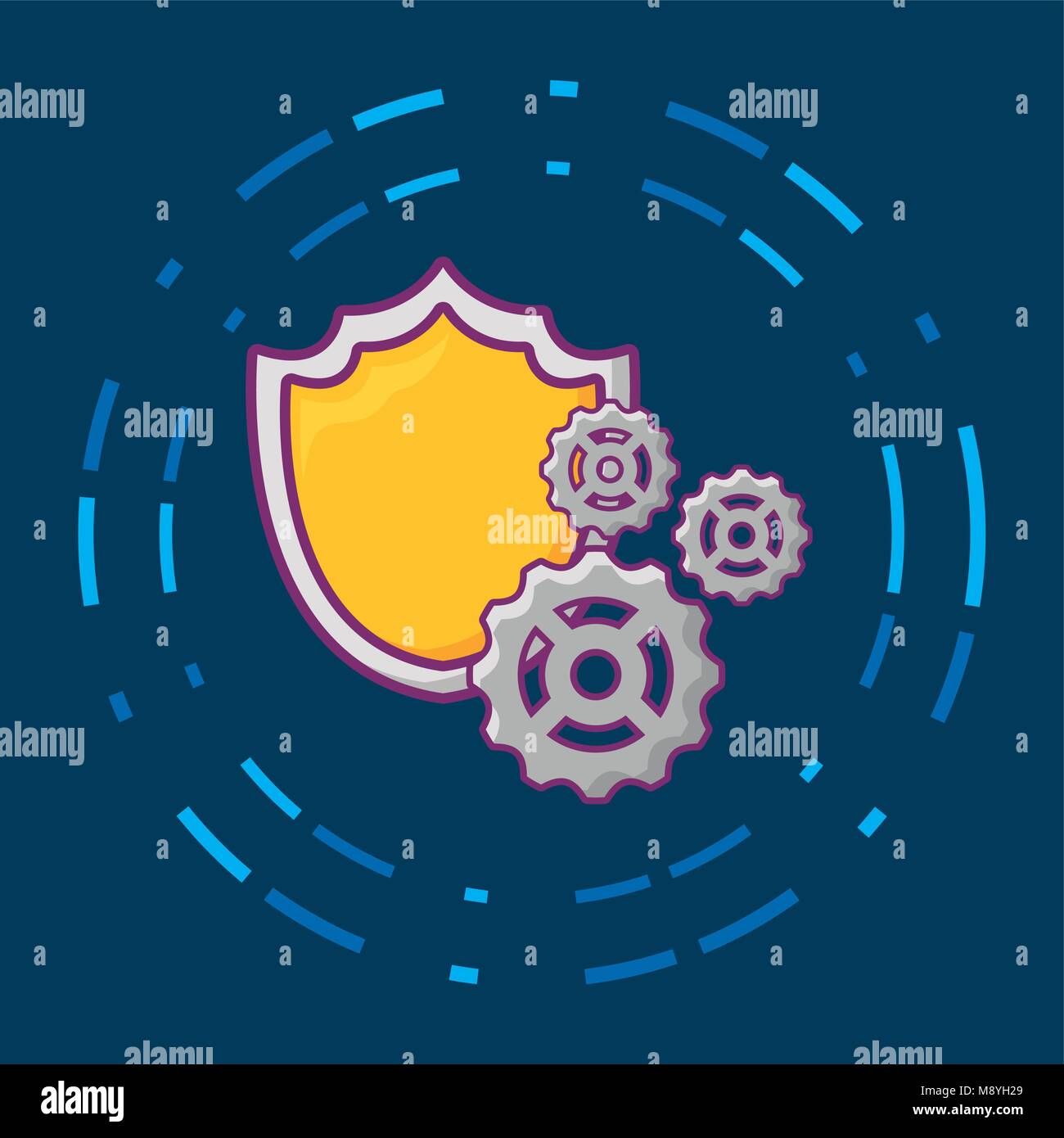 Big data design with shield and gear wheels over blue background ...