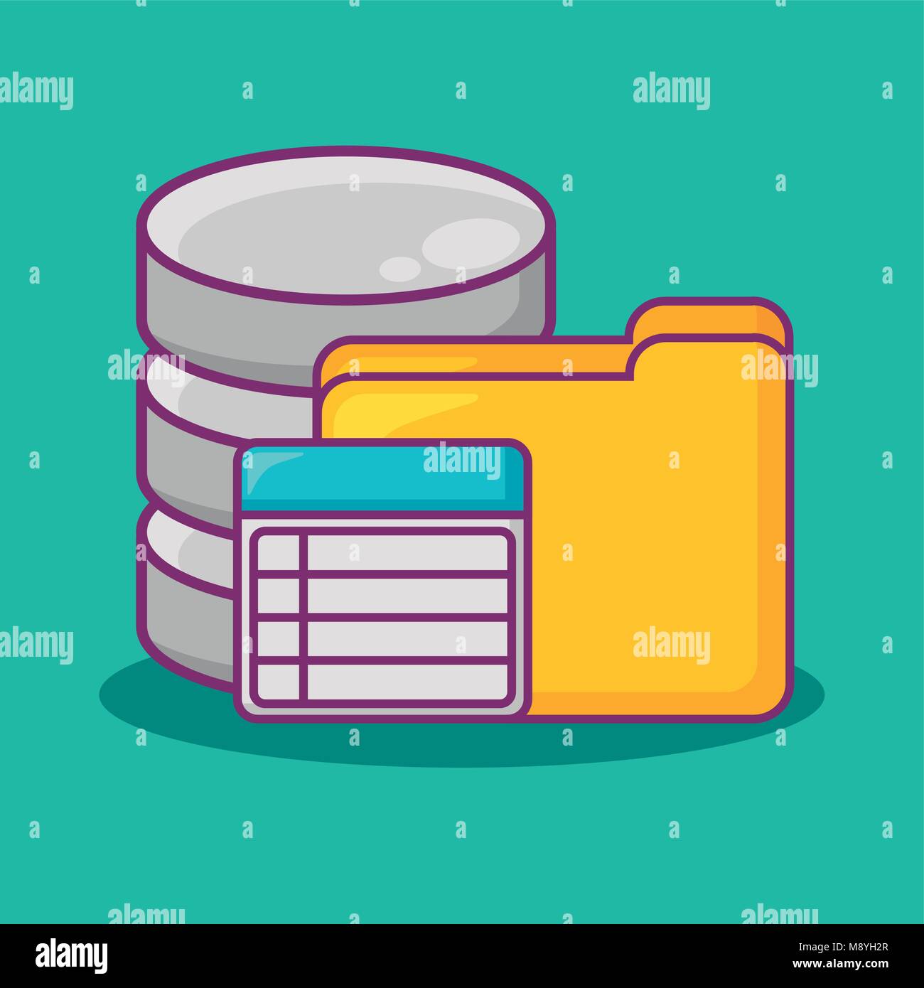 Big data design with document folder and data server over turquoise ...