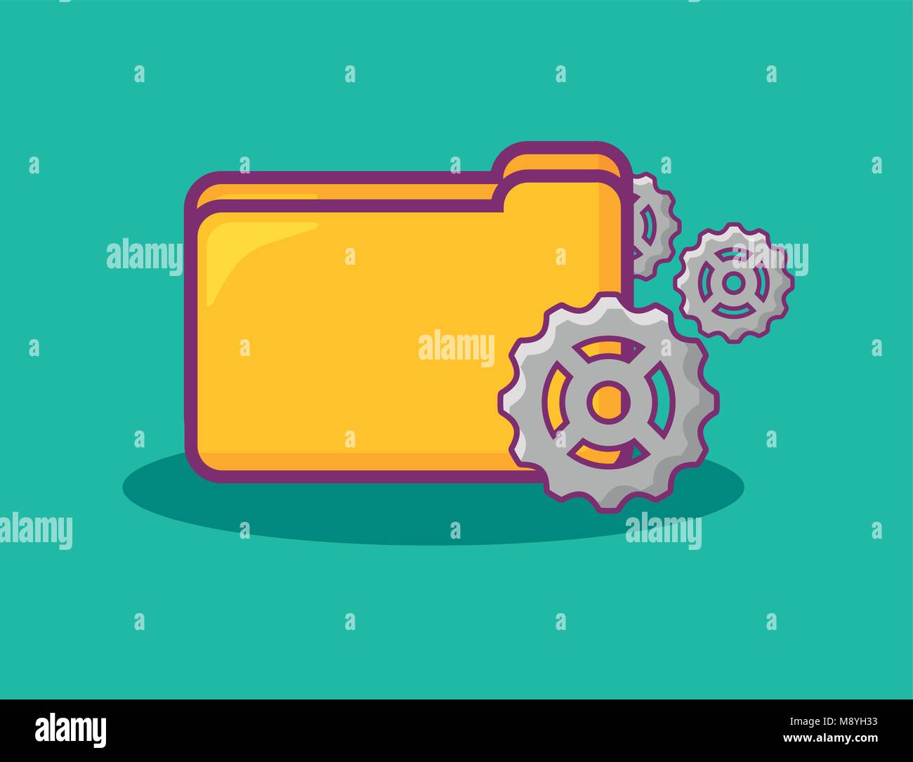 Big data design with document folder and gear wheels over turquoise ...
