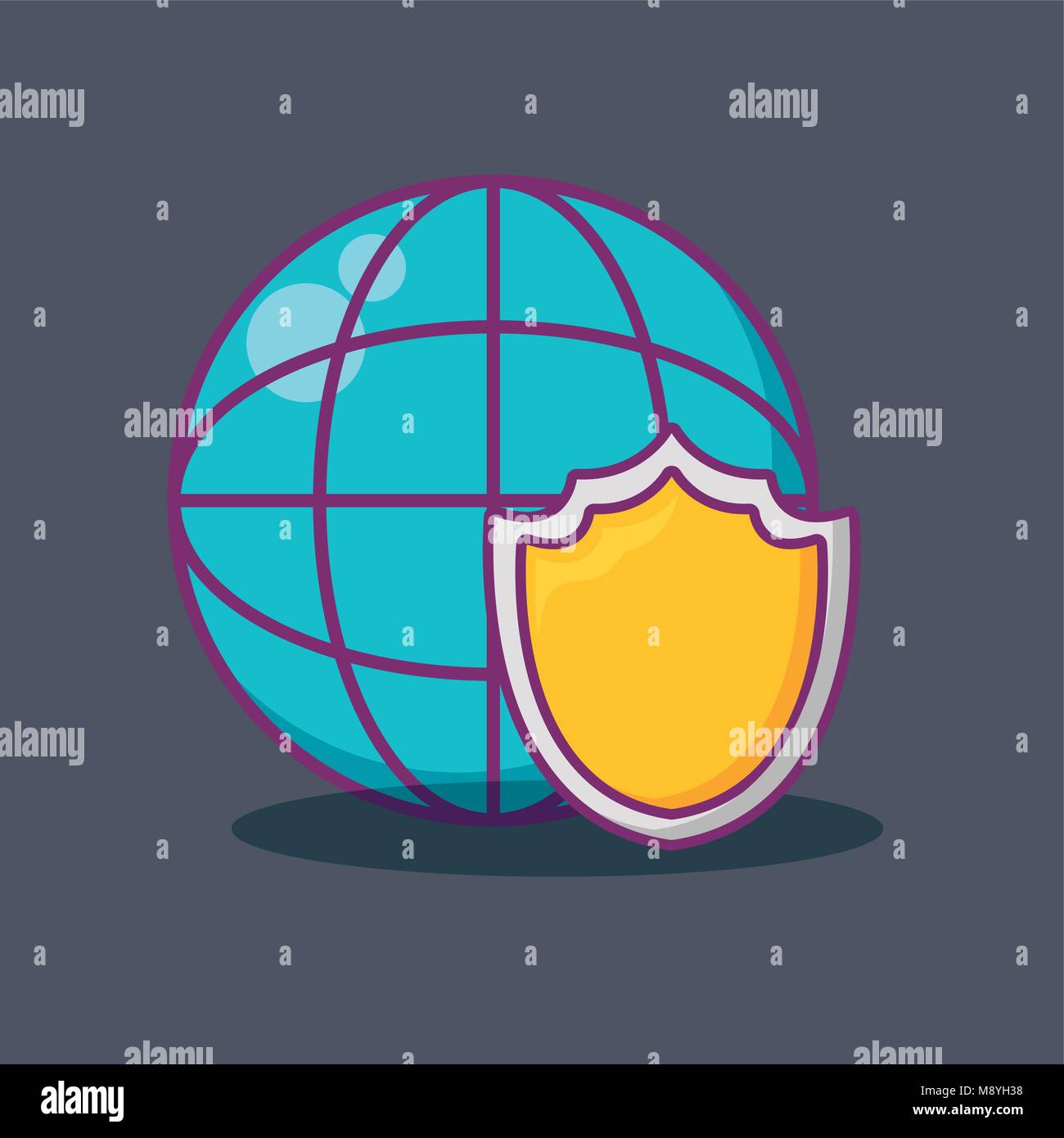 Big data design with shield and global sphere over gray background ...