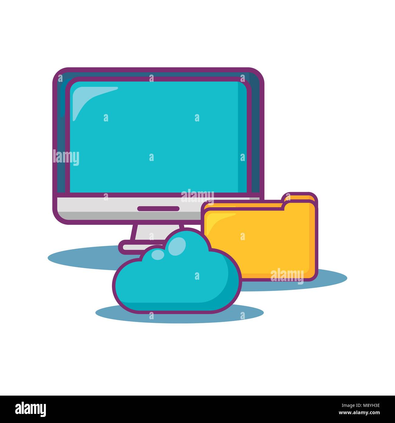 Big data design with computer and document folder and cloud over white ...