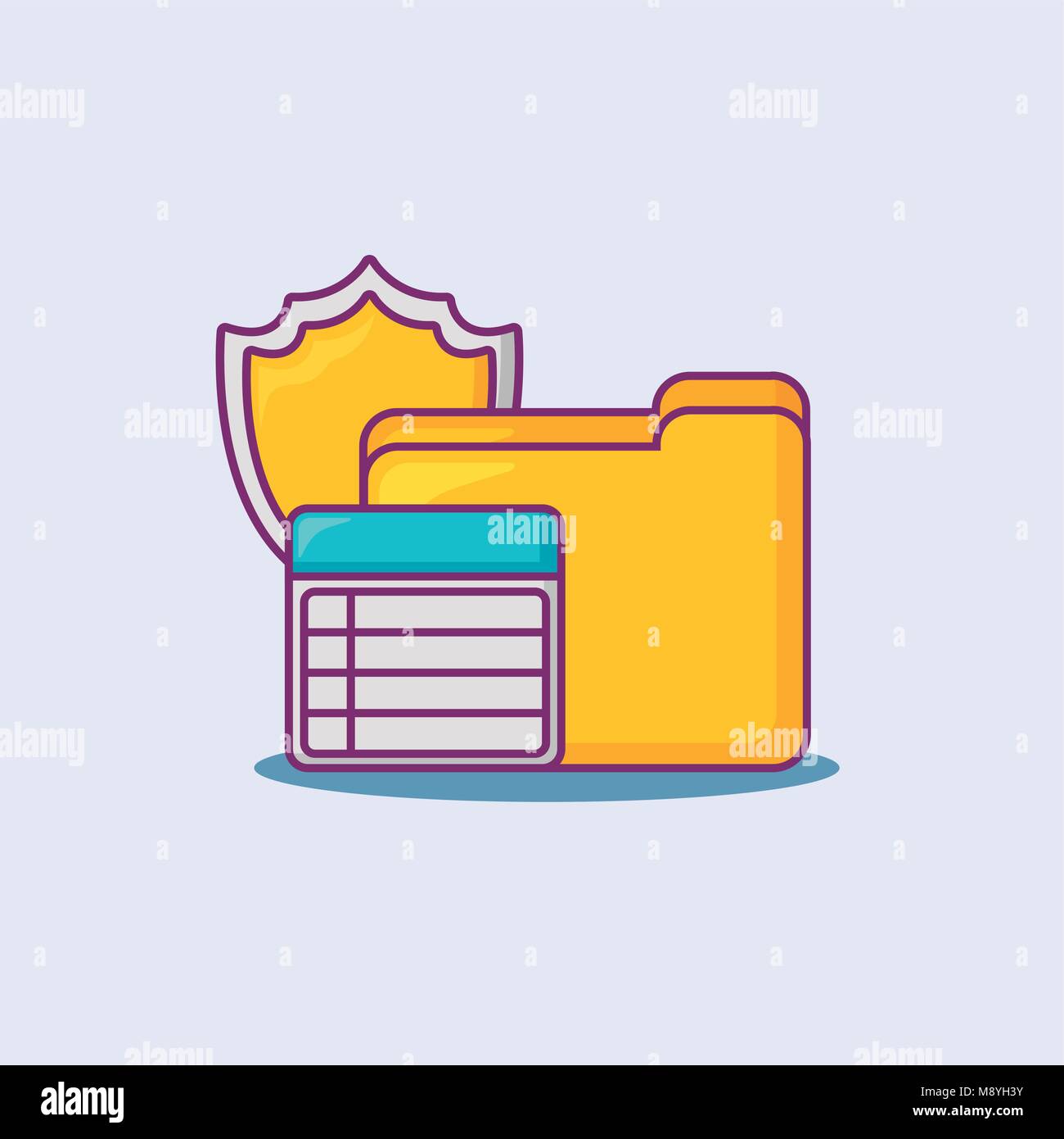 Big data design with document folder and shield over white background ...