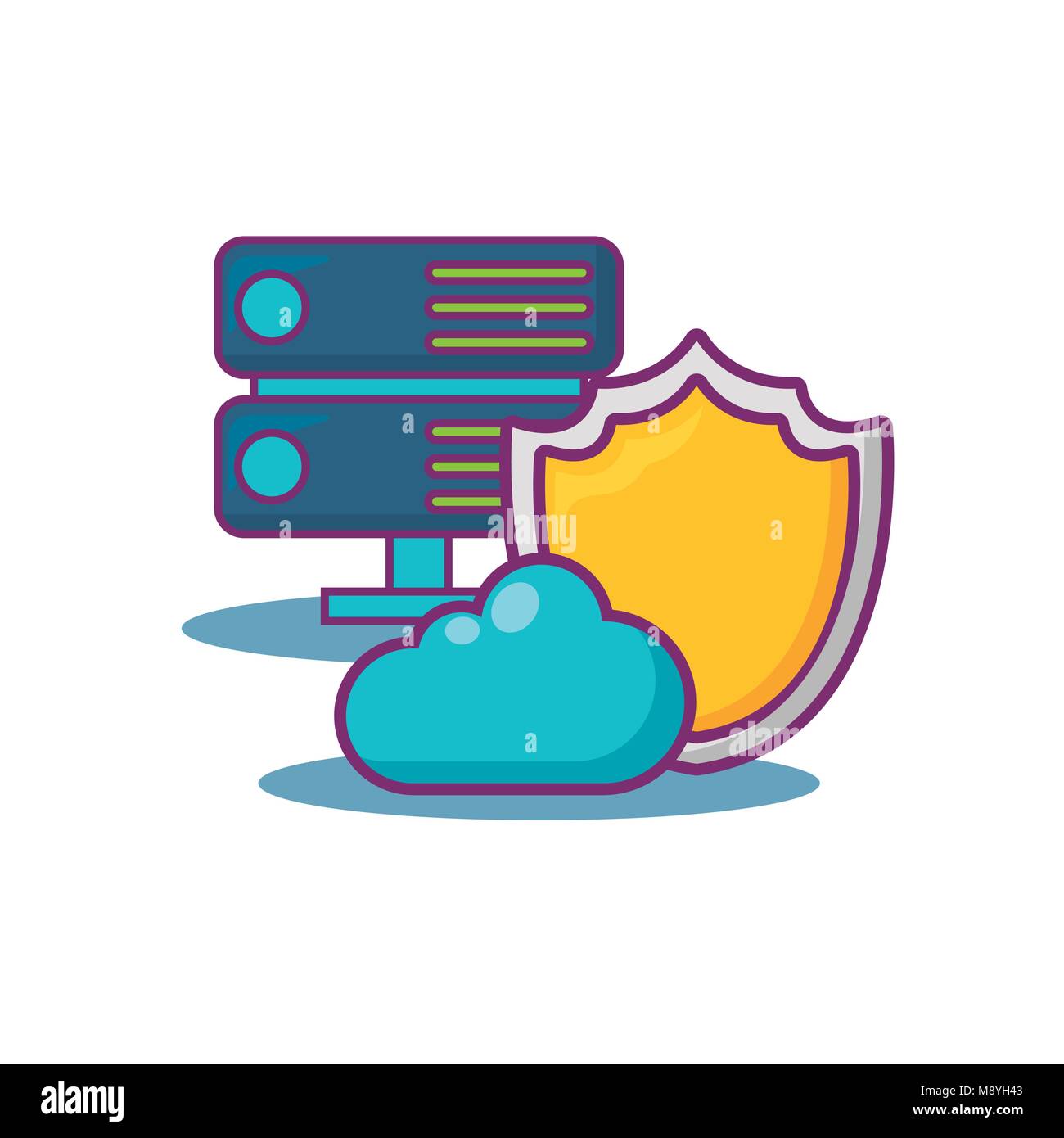 Big data design with shield and router over white background, colorful ...