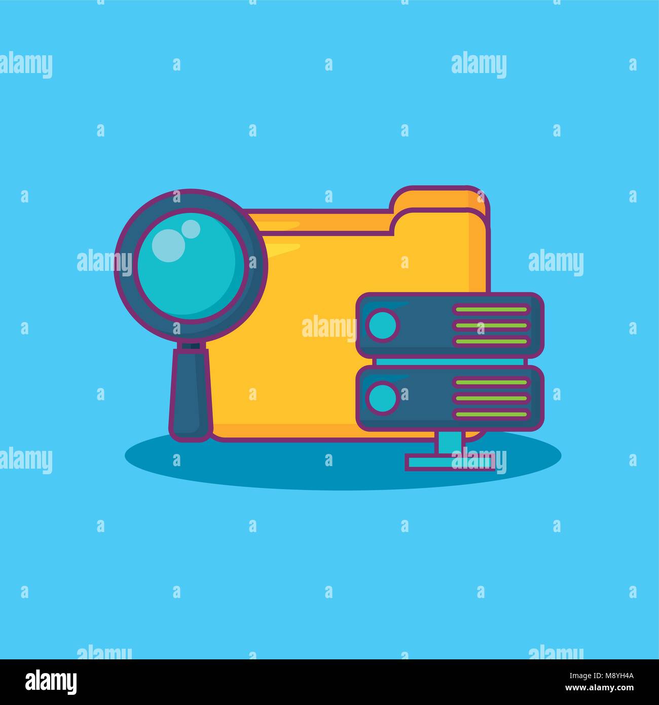 Big data design with document folder and router over blue background ...