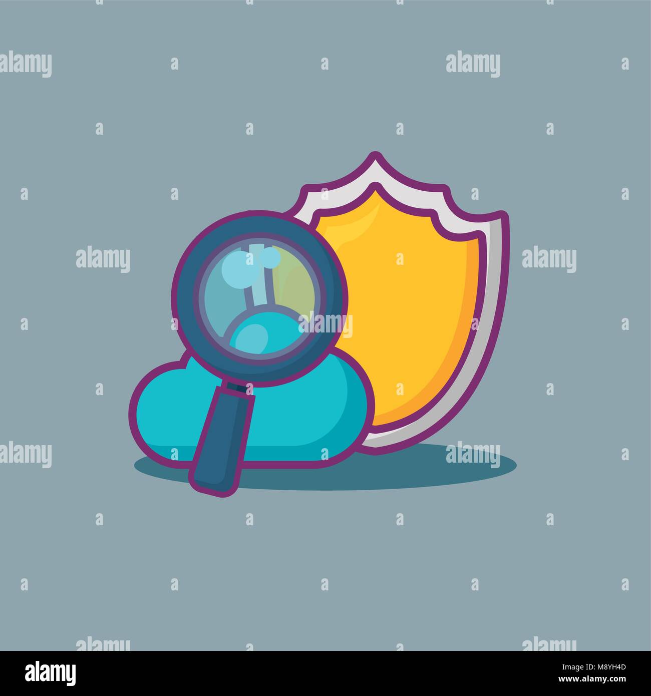 Big data design with shield and magnifying glass over gray background ...