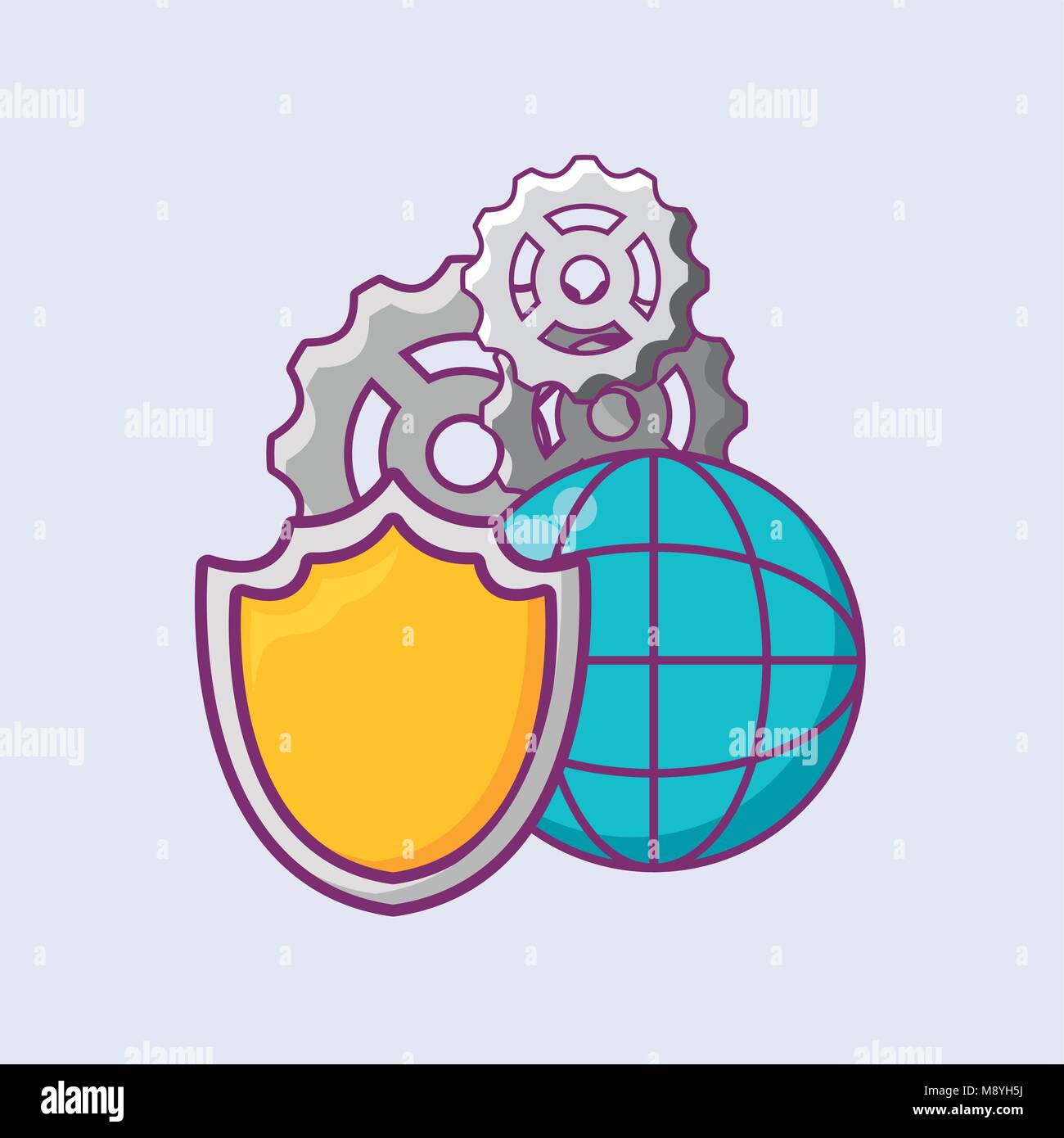 Big data design with shield and gear wheels over white background ...
