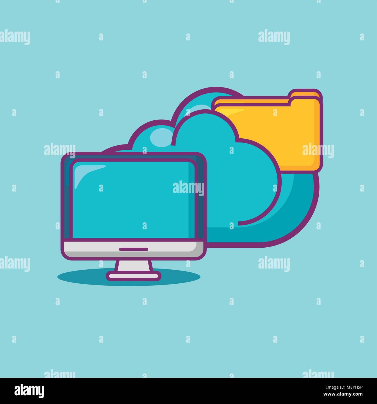 Big data design with computer and document folder over blue background ...