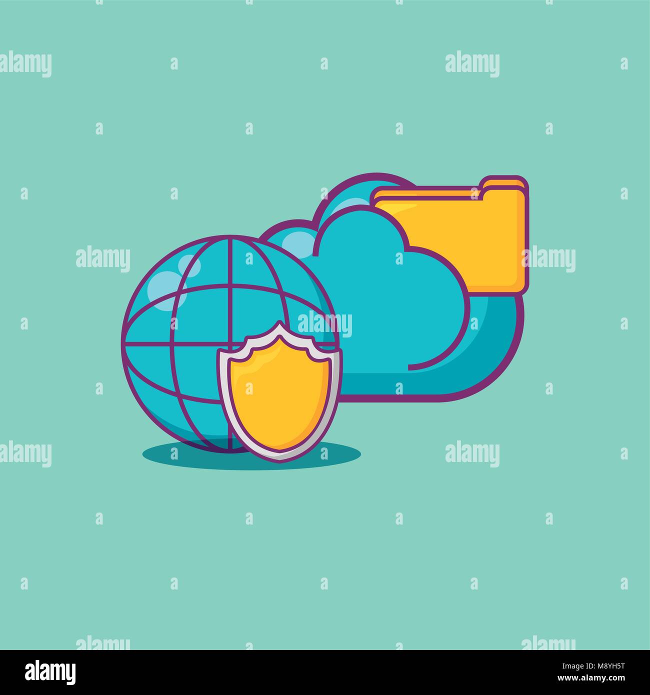 Big data design with shield and related icons over green background ...