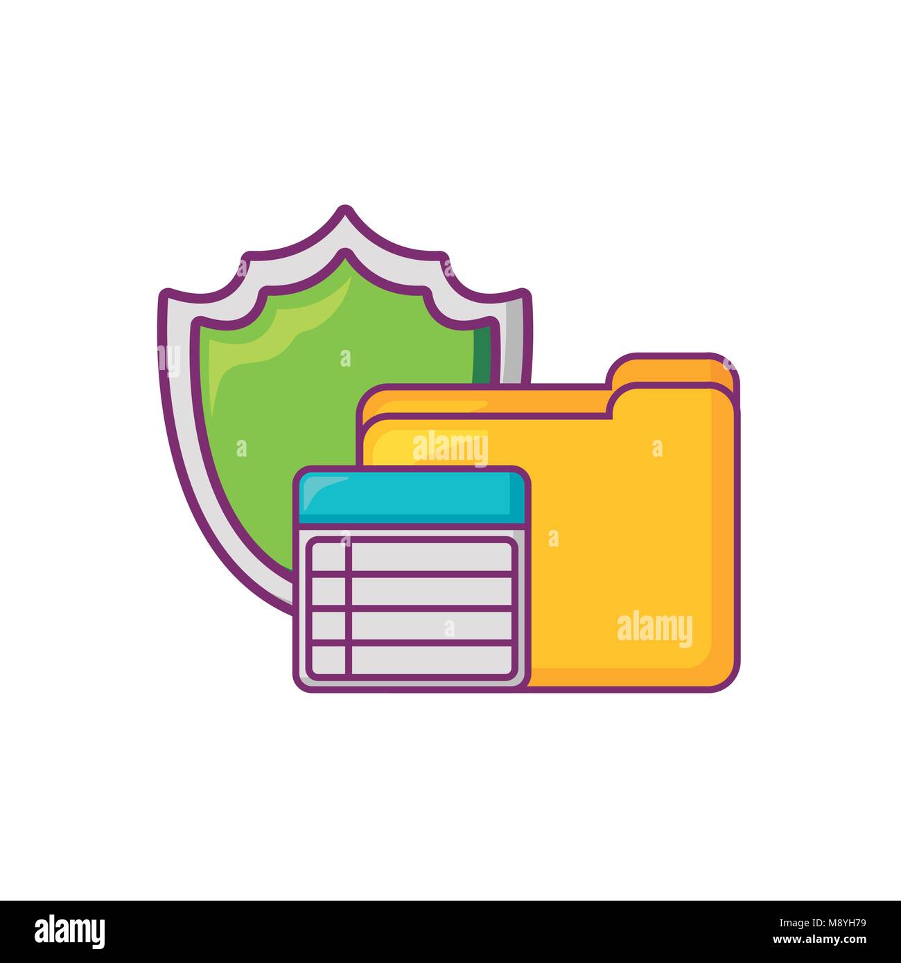 Big data design with shield and document folder over white background ...