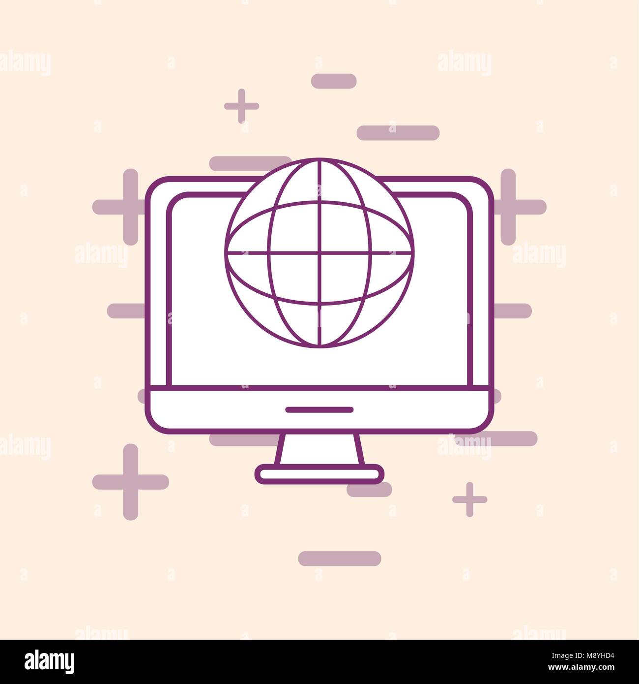 Big data design with computer and global sphere over orange background ...