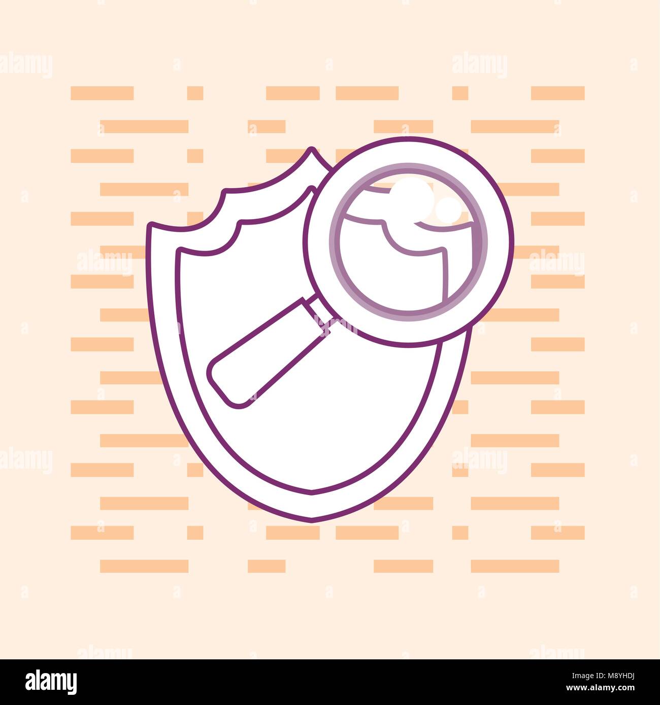 Big data design with shield and magnifying glass over orange background ...