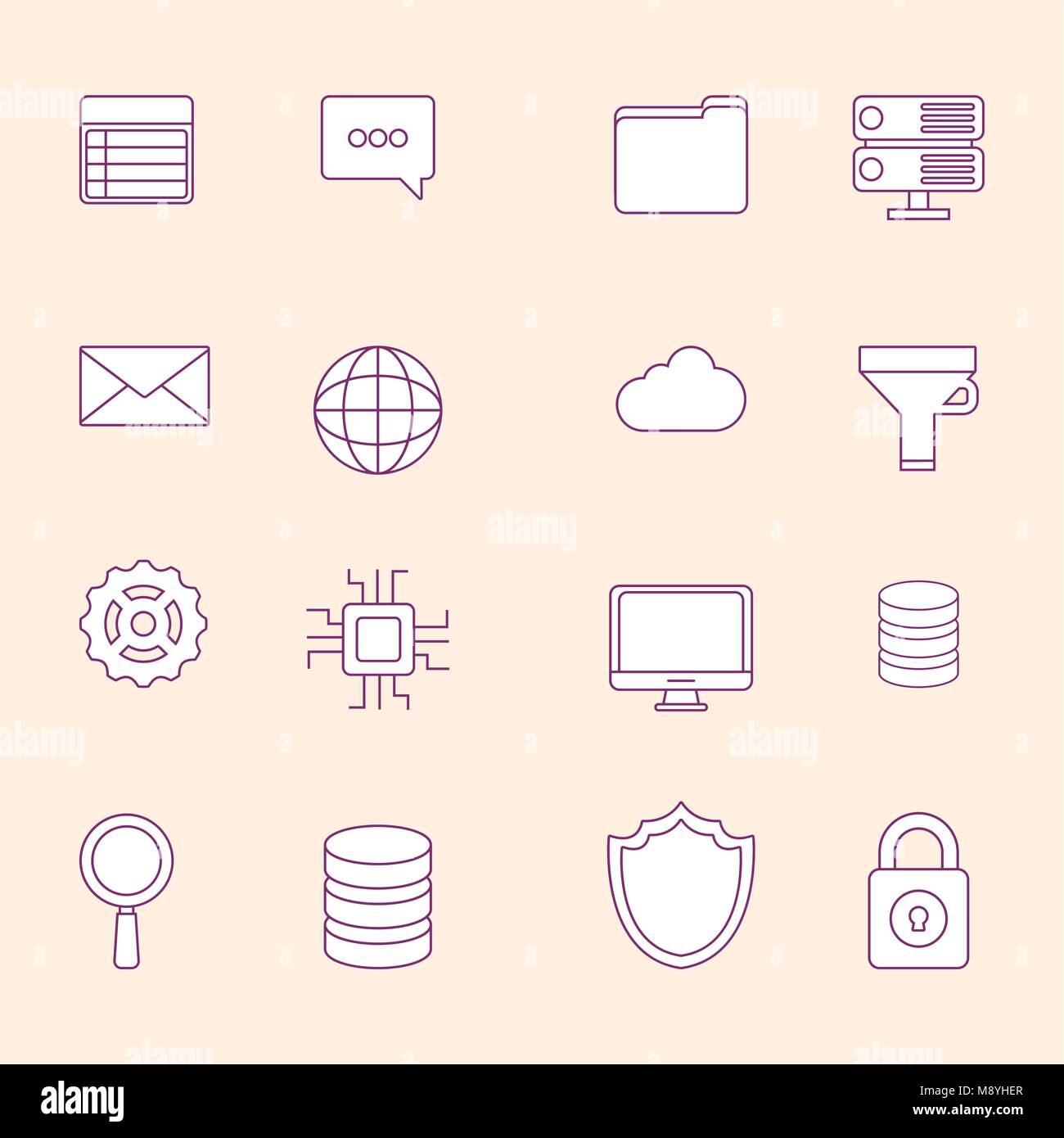 Icon set of big data concept over white background, vector illustration ...