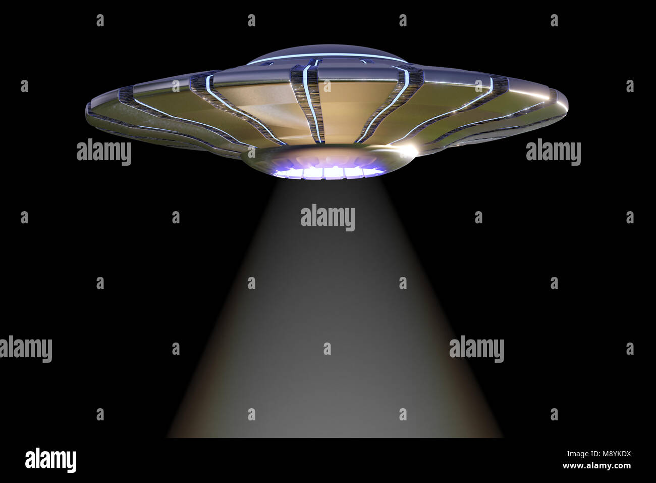 Ufo Alien Spaceship With Light Beam Flying Saucer Isolated On