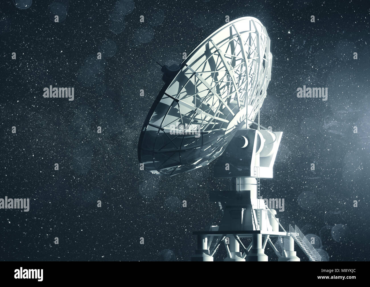 A very large radio telescope searching for information in space. 3D illustration. Stock Photo