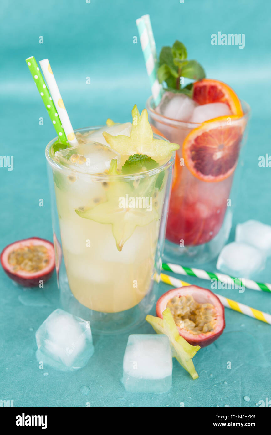 Cold cocktail with fresh starfruit and passionfruit Stock Photo Alamy