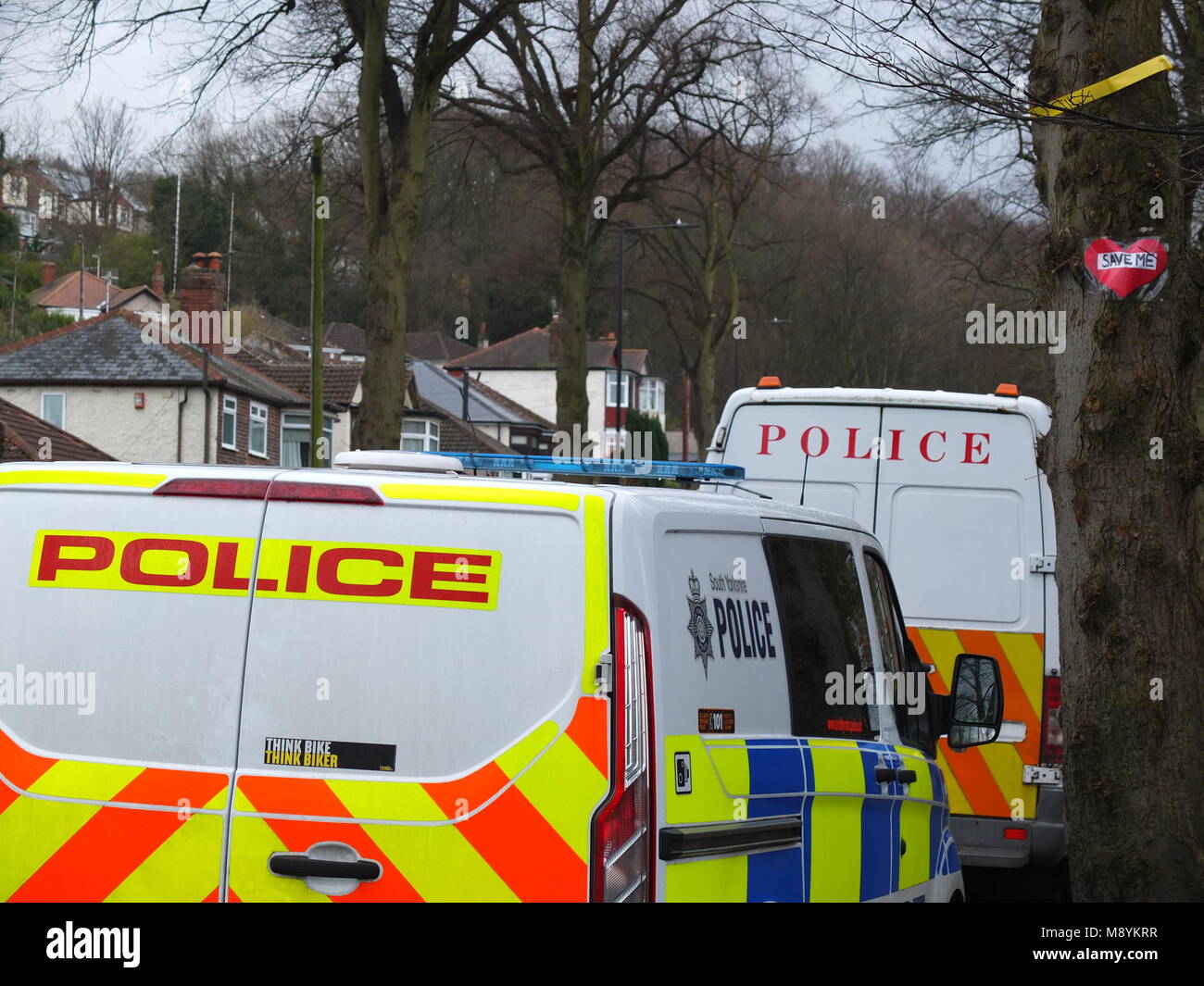 Sheffield controversial street tree fellings. Police riot vans parked ...