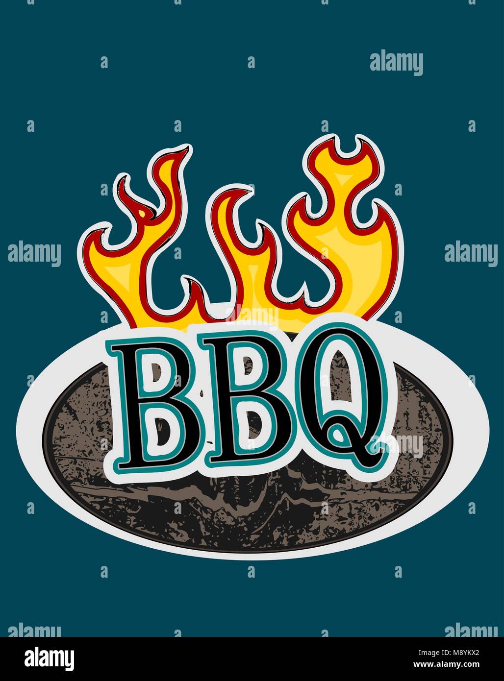 BBQ on a wooden sign with flames, vector illustration Stock Vector