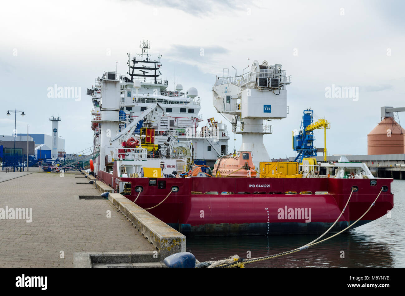 The 'Nor Atlantis' Offshore Supply Ship docked at the Port of Blyth, Blyth, Northumberland Stock Photo