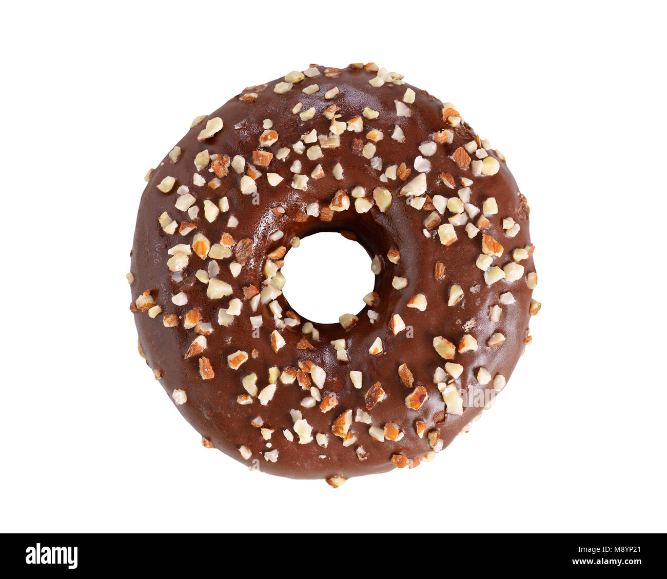 Doughnut Covered with Chocolate and Nuts, Cut Out Stock Photo
