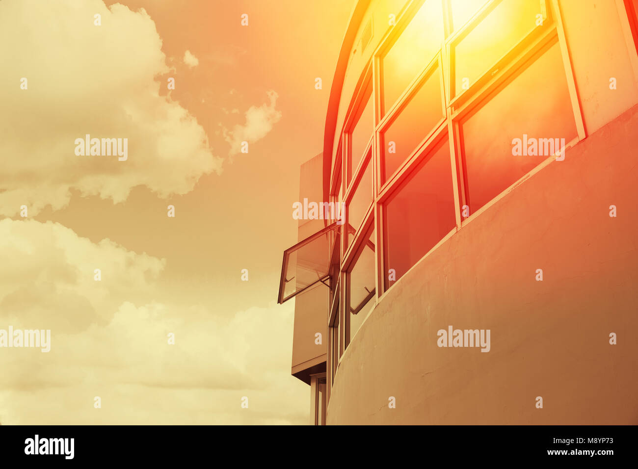 hot weather overheat UV from sun protection by office building glass technology concept Stock Photo