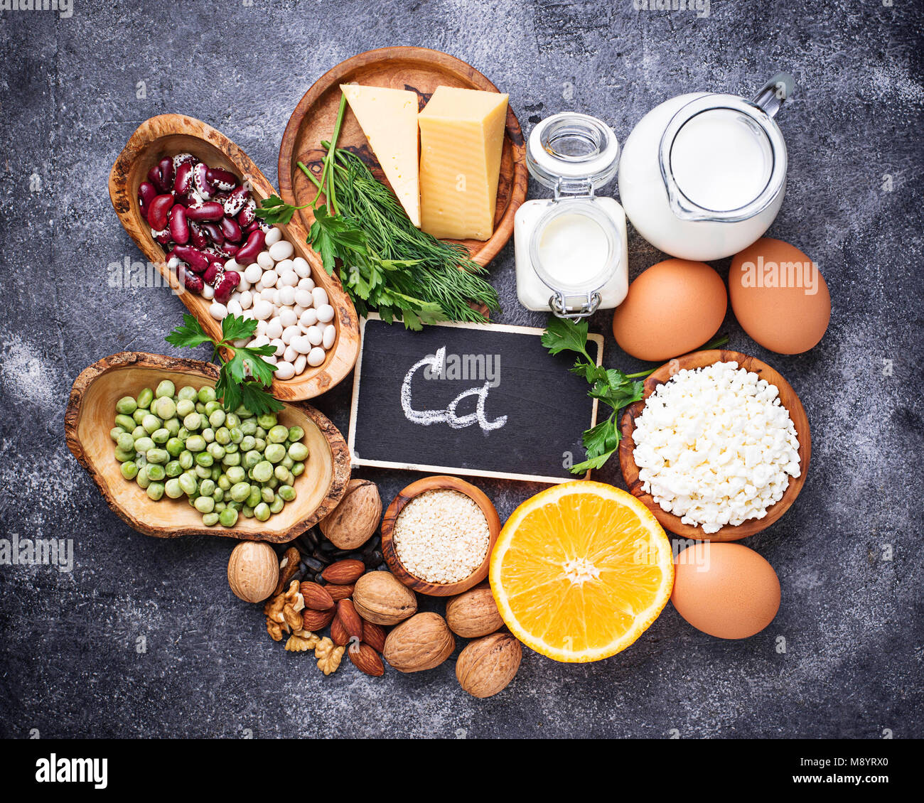 Set of food that is rich in calcium Stock Photo - Alamy
