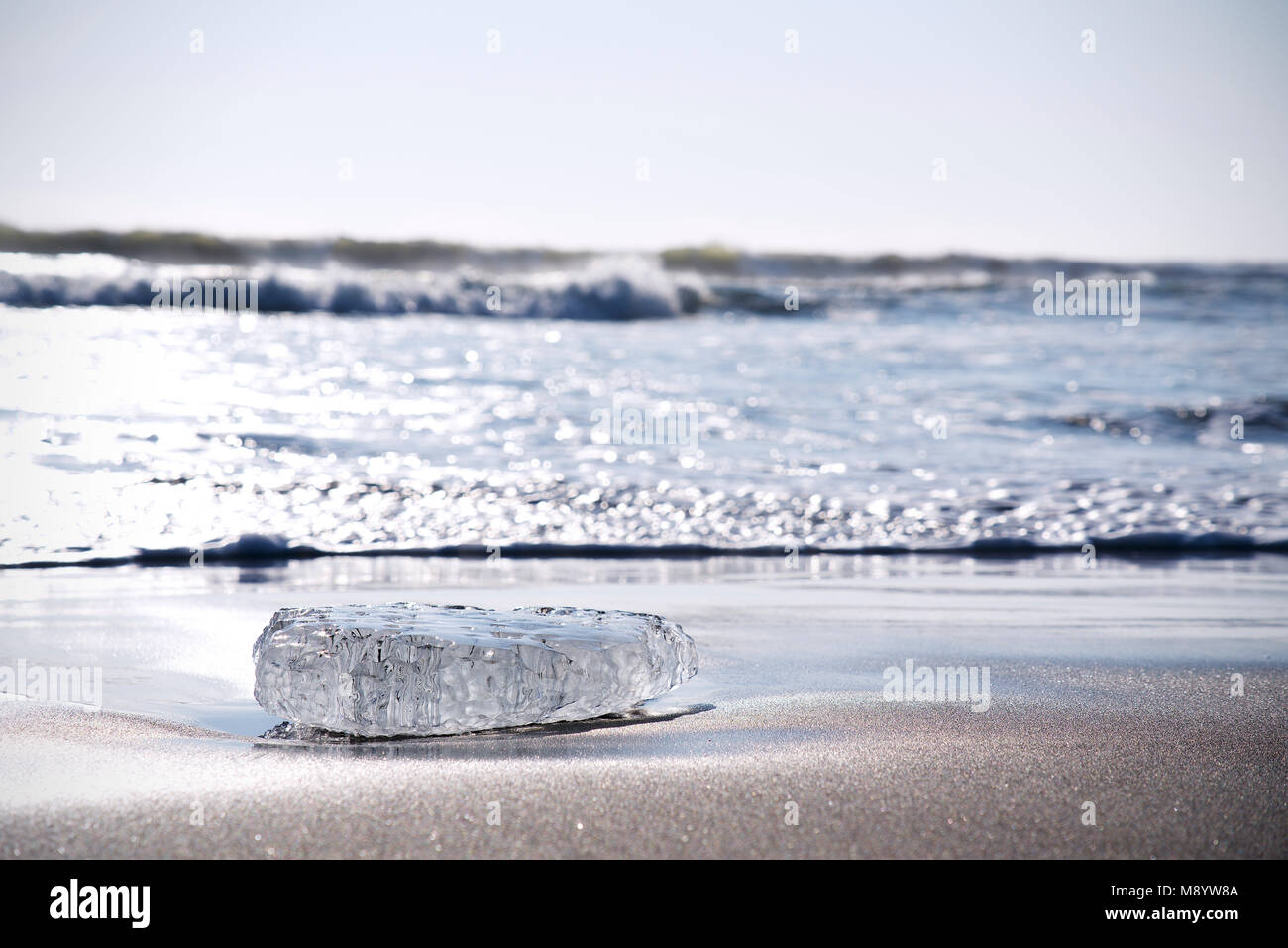 Frozen Ice (Jewelry Ice) from Tokachi River washed ashore at Otsu coast ...