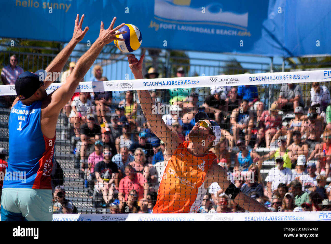 Alexander Brouwer of the Dutch Volleyball team looking to position the