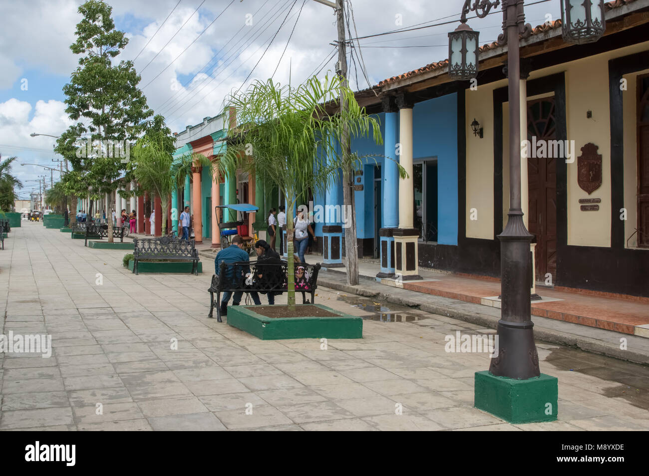 Colored buildings near the city square in Moron, Cuba Stock Photo