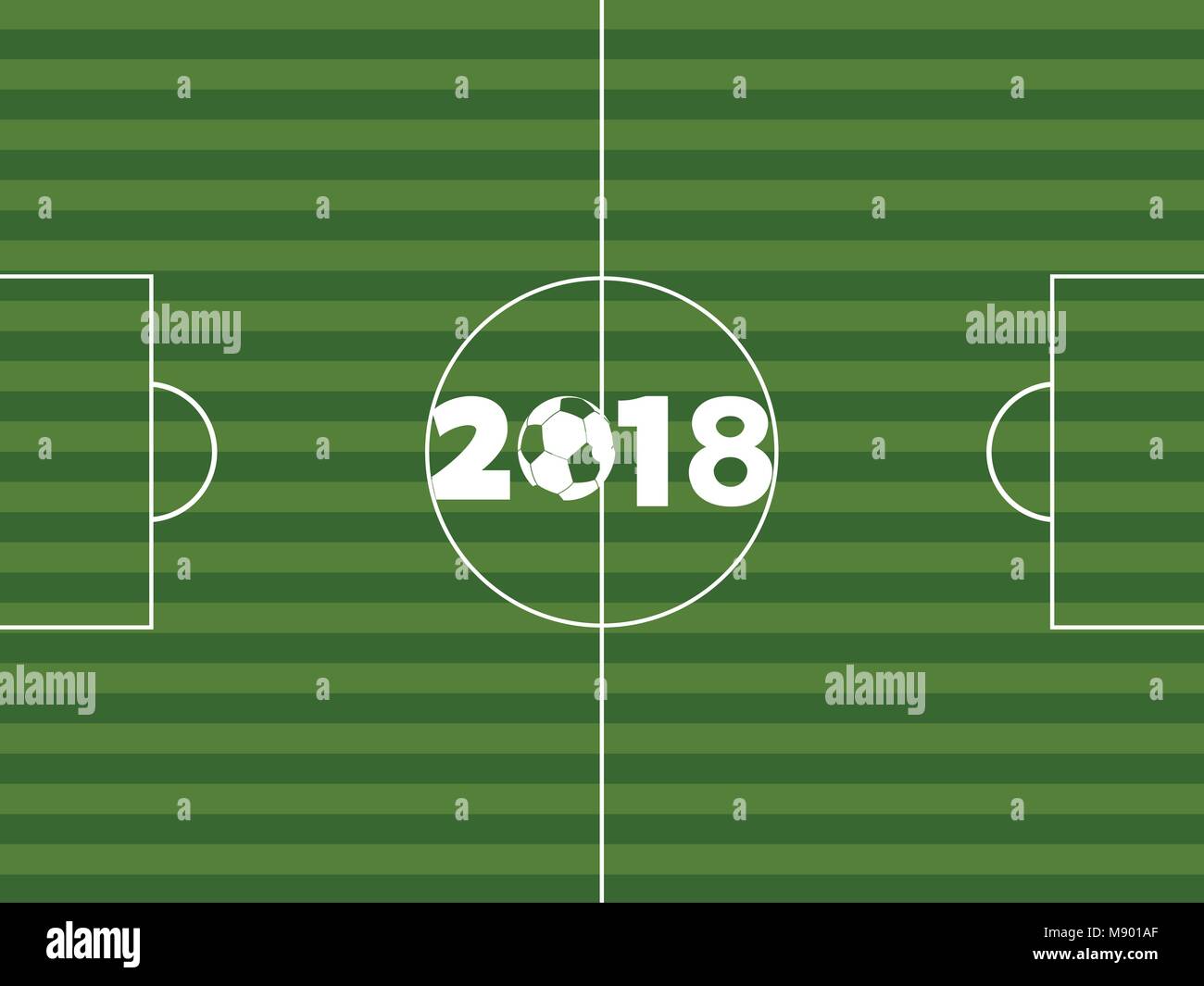 Soccer Football Green Pitch with 2018 Decorated with Ball Background Stock Vector