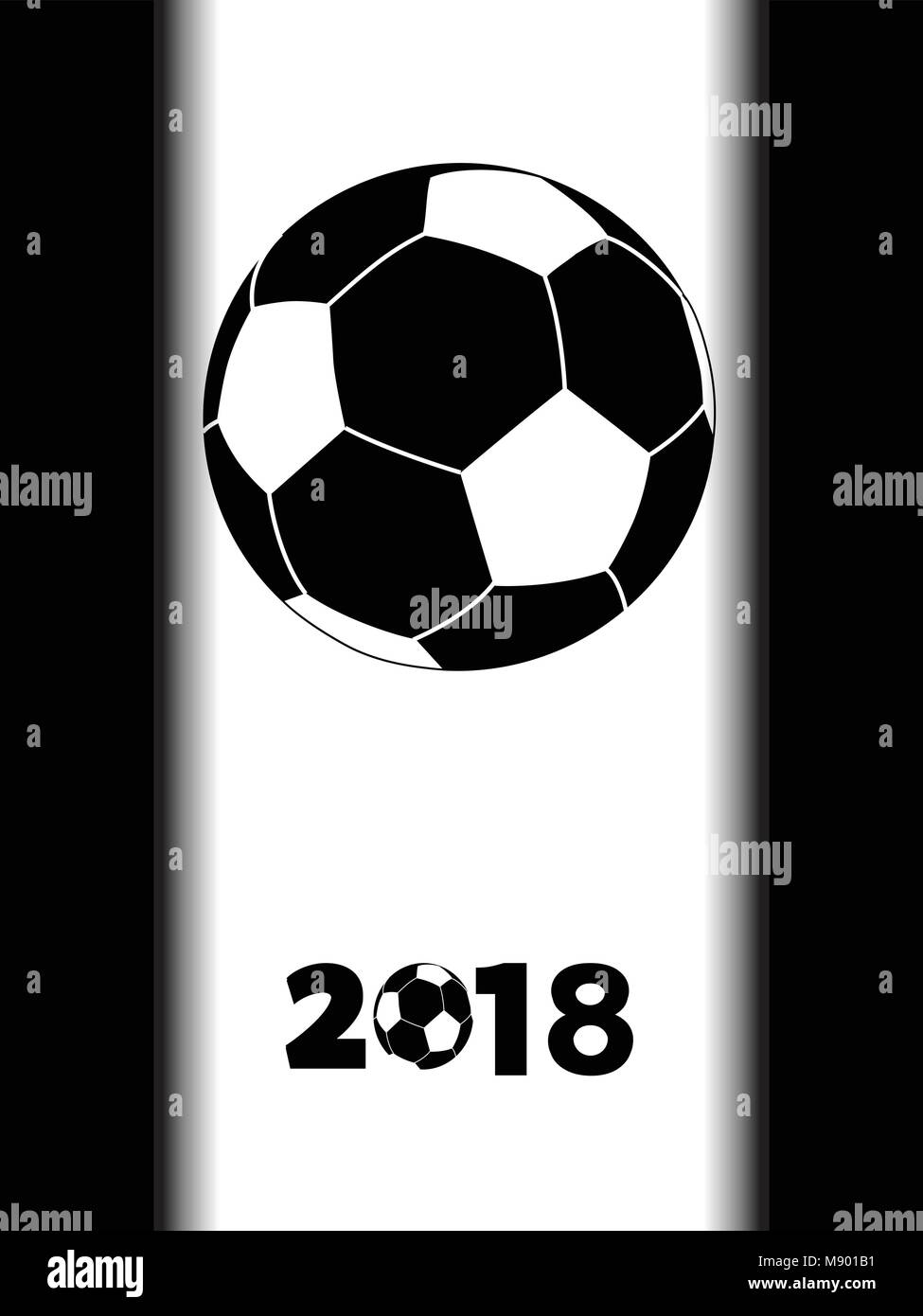 Soccer Football Black Silhouette with Decorative 2018 Over White Panel on Black Background Stock Vector