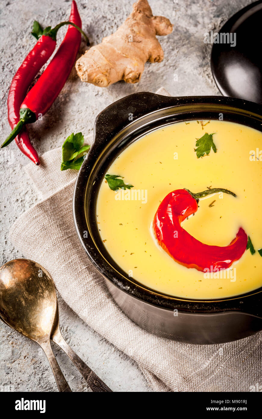 Traditional Indian cuisine. Vegetarian curry Gujarati Kadhi, Gujarati