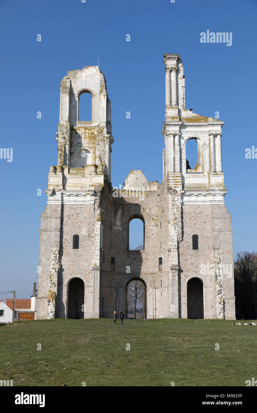 Ruined towers of the Abbey of Mont-Saint-Eloi, Mont-Saint-Eloi, near Arras, Pas-de-Calais, Hauts-de-France region, France, Europe Stock Photo