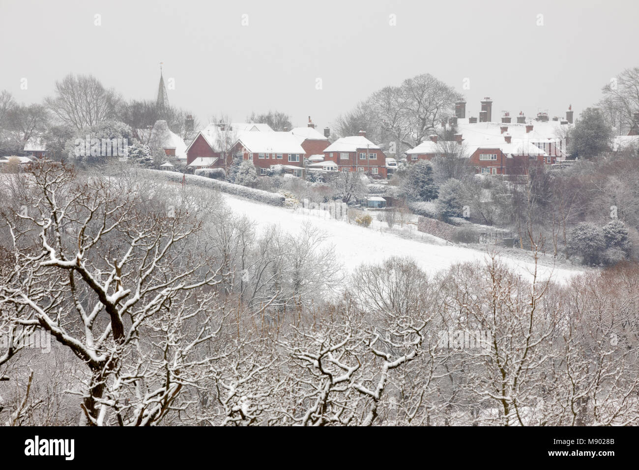 Village of Burwash in snow, Burwash, High Weald AONB, East Sussex, England, United Kingdom, Europe Stock Photo