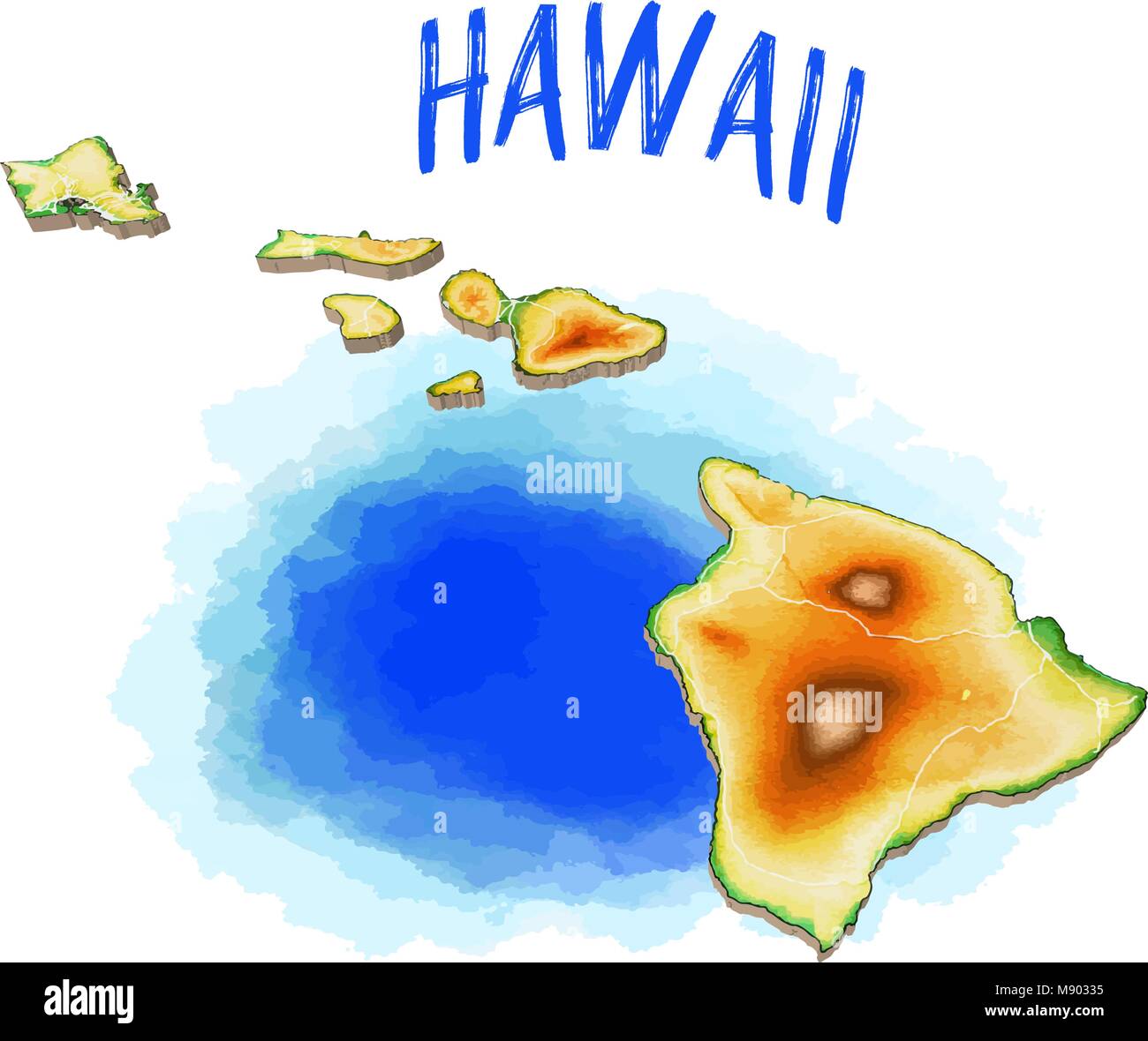3D Map of Hawaii - Topographic Vector Illustration. Use for Travel Marketing and Print Production. Stock Vector