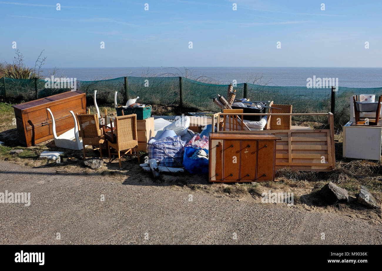 salvaged furniture from destroyed home due to cliff erosion, hemsby, norfolk, england Stock Photo