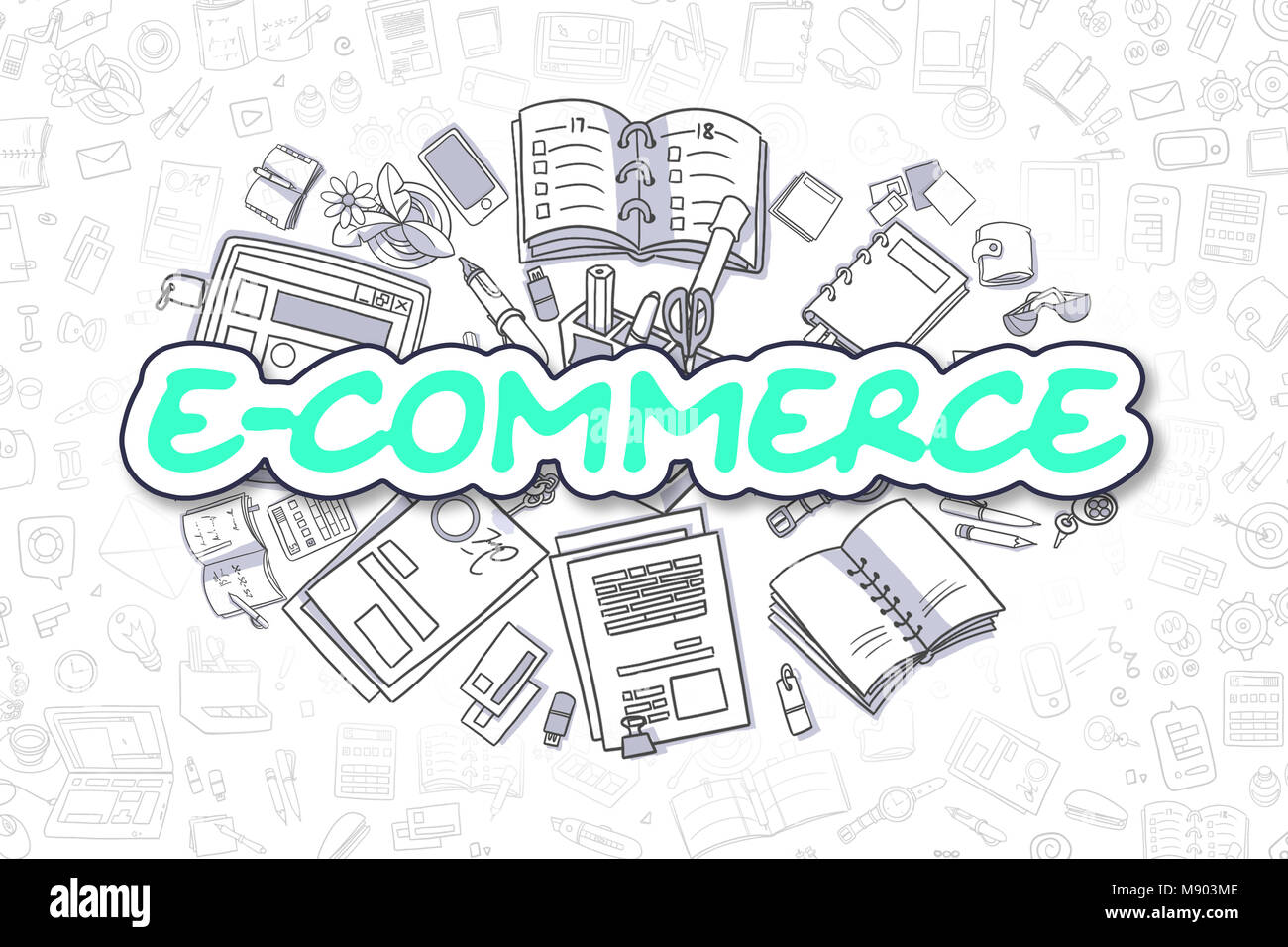 E-Commerce - Doodle Green Inscription. Business Concept. Stock Photo