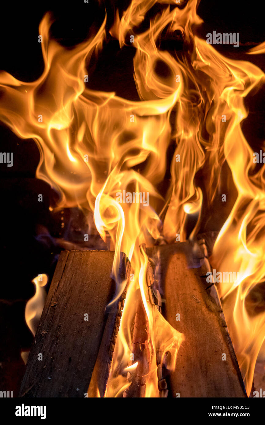 Bright fire in the fireplace close-up. red-yellow fire background Stock ...