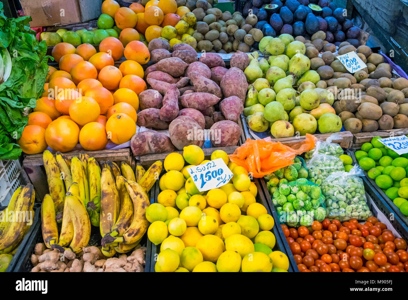 Fruits and vegetables for sale at a market in Valparaiso, Chile Stock