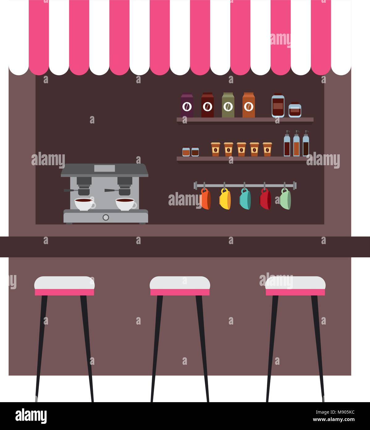 coffee shop machine espresso stools and shelf Stock Vector Image & Art