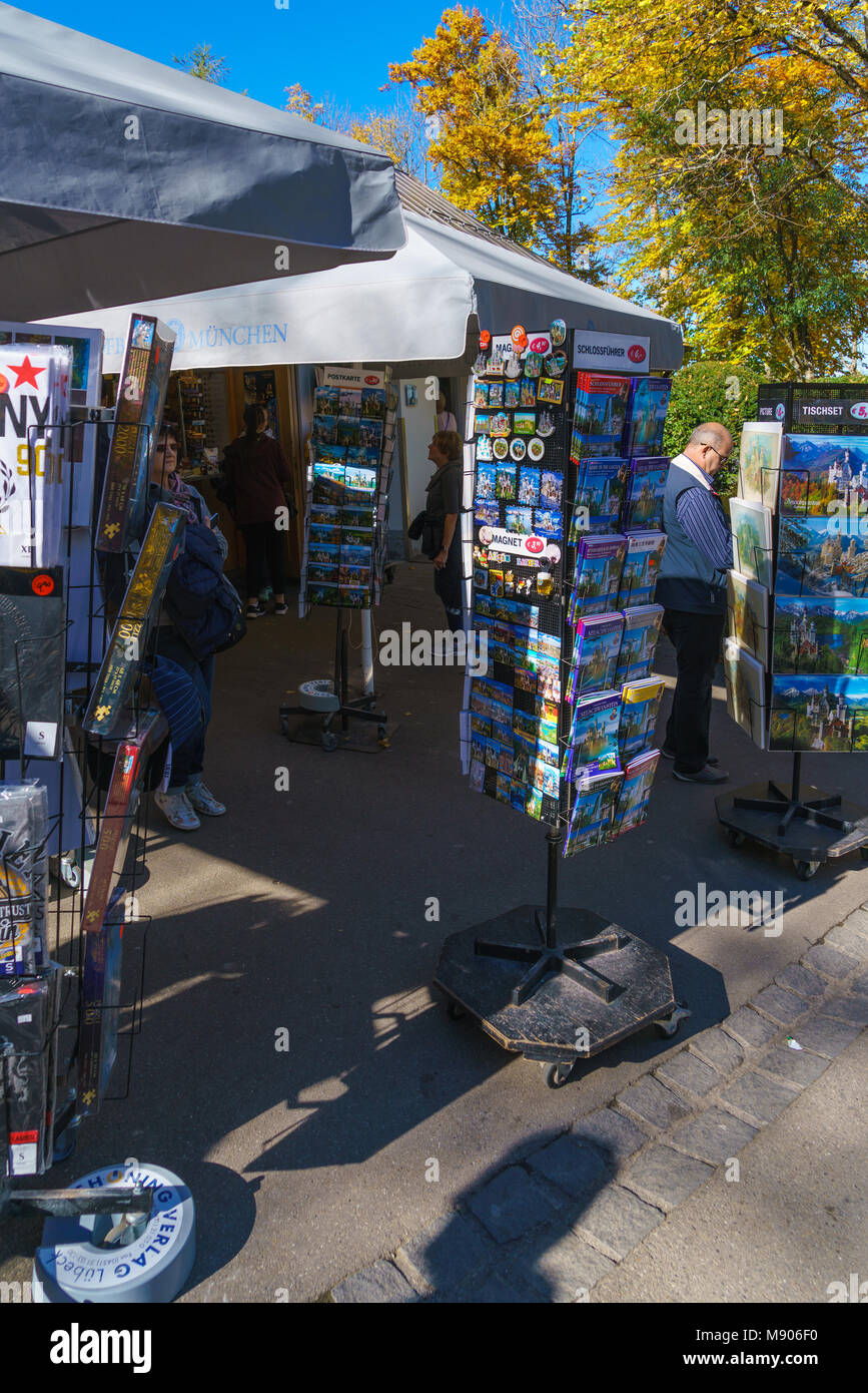 Bavaria, Germany - October 15, 2017: Souvenir shop near    Neuschwanstein Castle and tourists Stock Photo