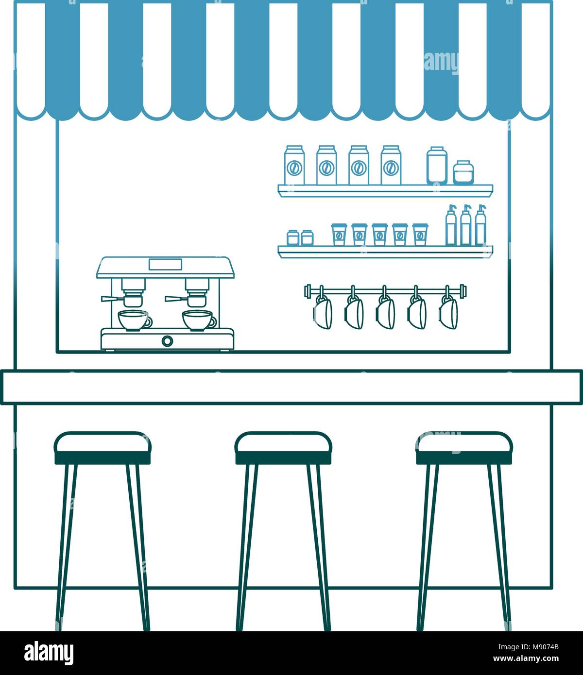 coffee shop machine espresso stools and shelf Stock Vector Image & Art