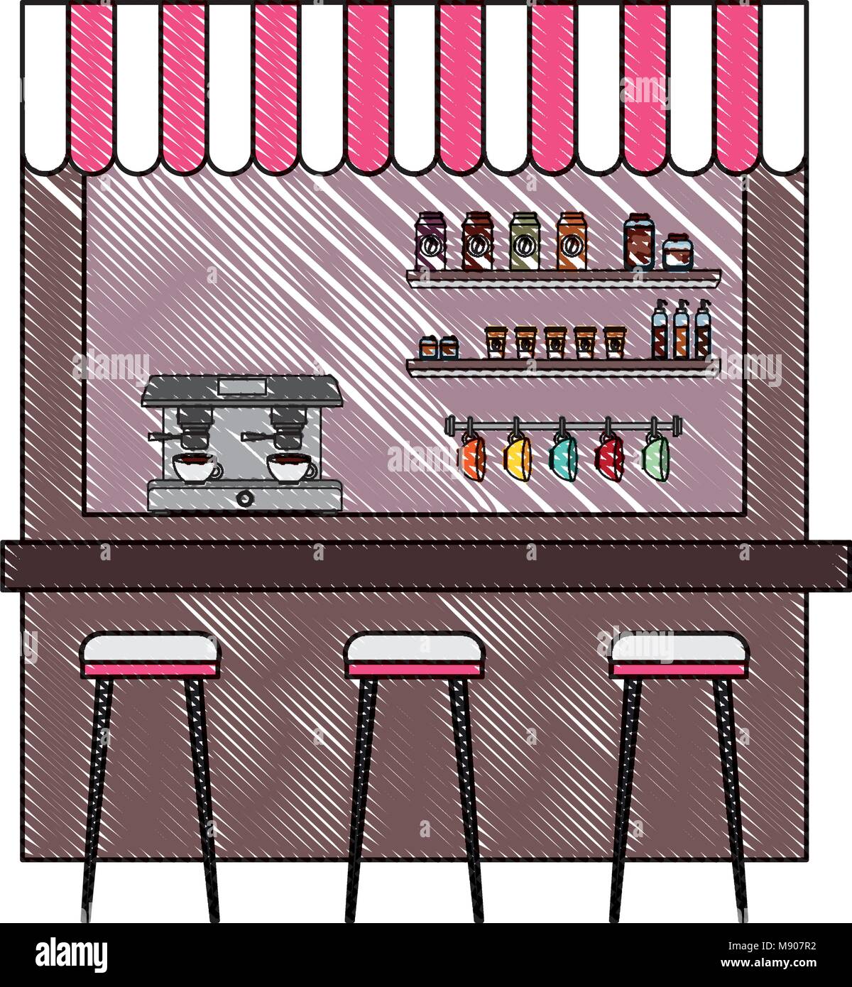 coffee shop machine espresso stools and shelf Stock Vector Image & Art