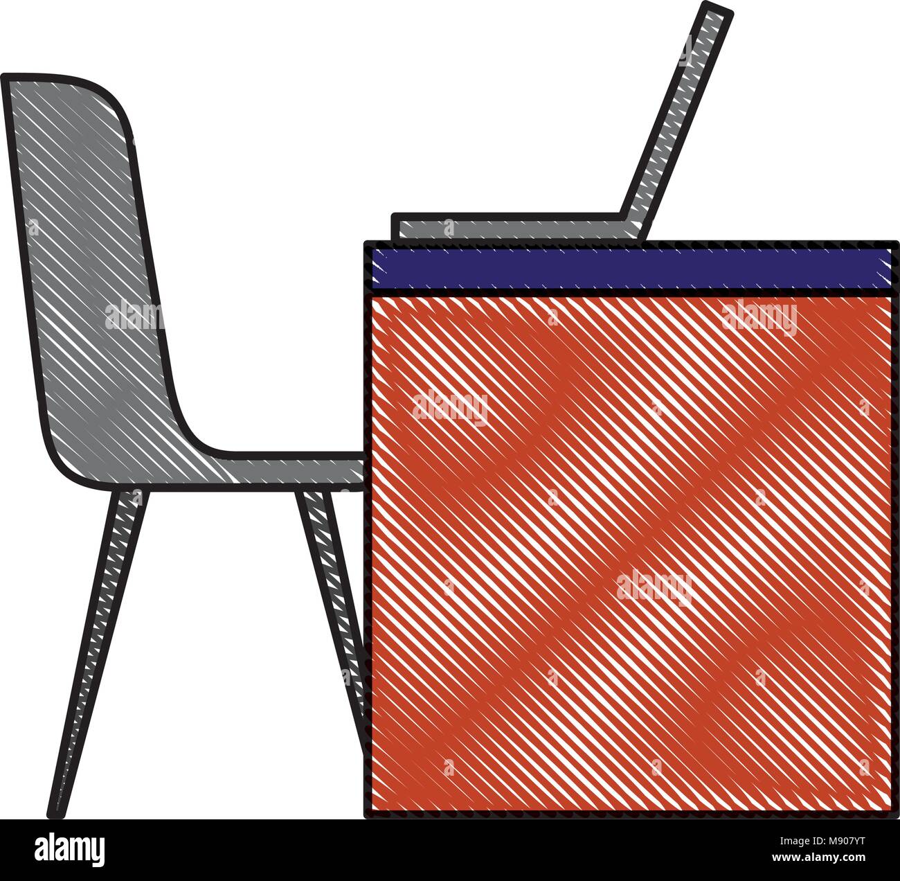 workspace office desk laptop chair view side Stock Vector Image & Art