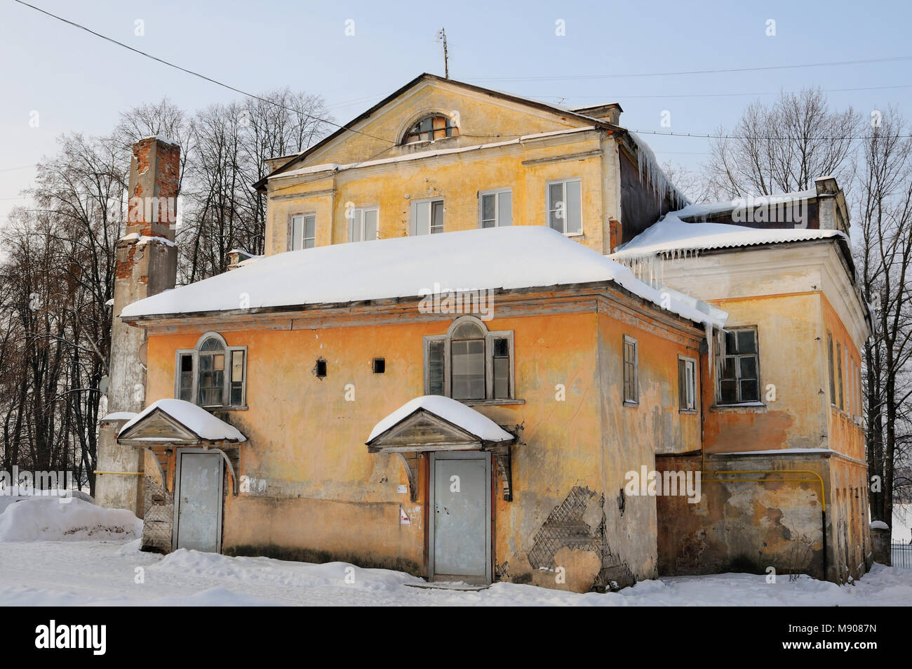 backside of old strange looking house, Uglich, Yaroslavl region, Russia Stock Photo